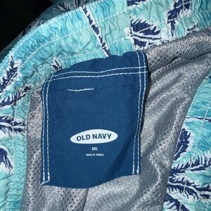 Old Navy Blue and Silver Leaf Swim Shorts